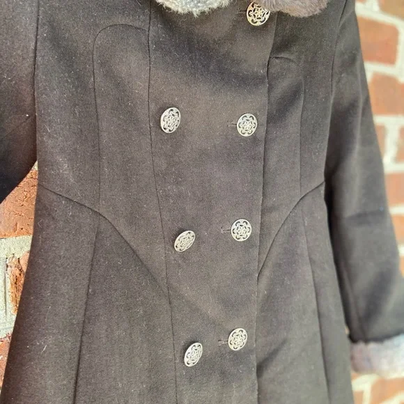 Girl’s Rothschild Black “Skater” Dress Coat with Faux Fur Trim, Size 8 - Picture 7 of 12